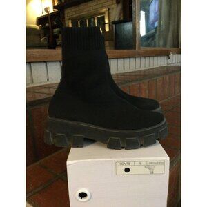 Womens Sock Boots Ladies Chunky Sole Chelsea Black Ankle Booties Size 6